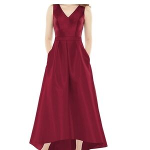 Alfred Sung Burgundy Satin High to Low Dress